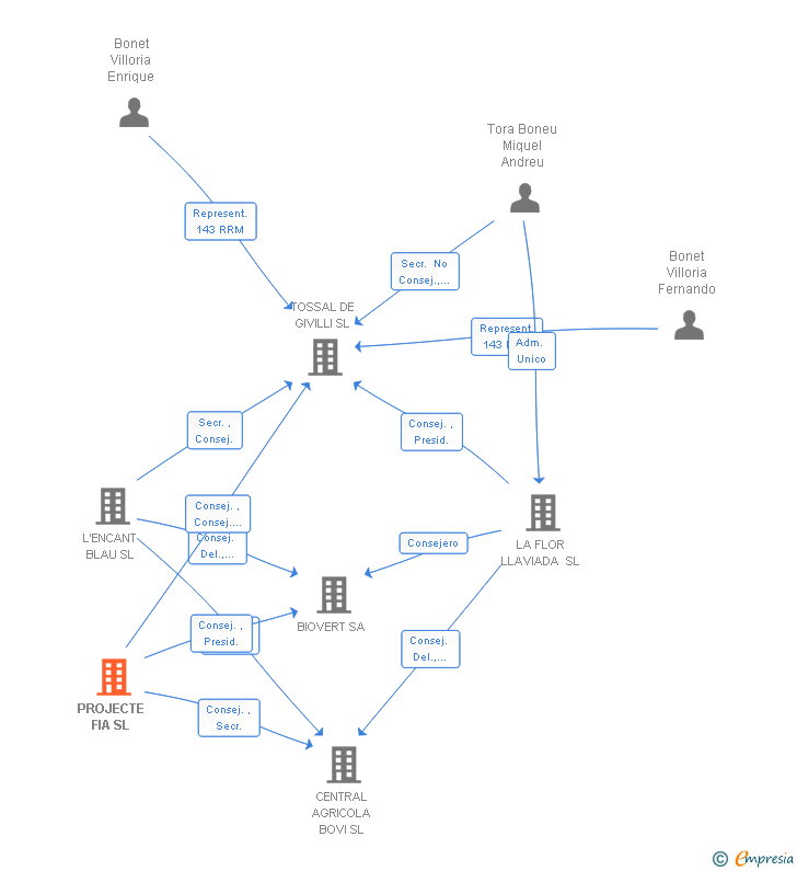 Vinculaciones societarias de PROJECTE FIA SL